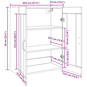 vidaXL Mobiletto da parete appeso Marrone 69.5 x 34 x 90 cm