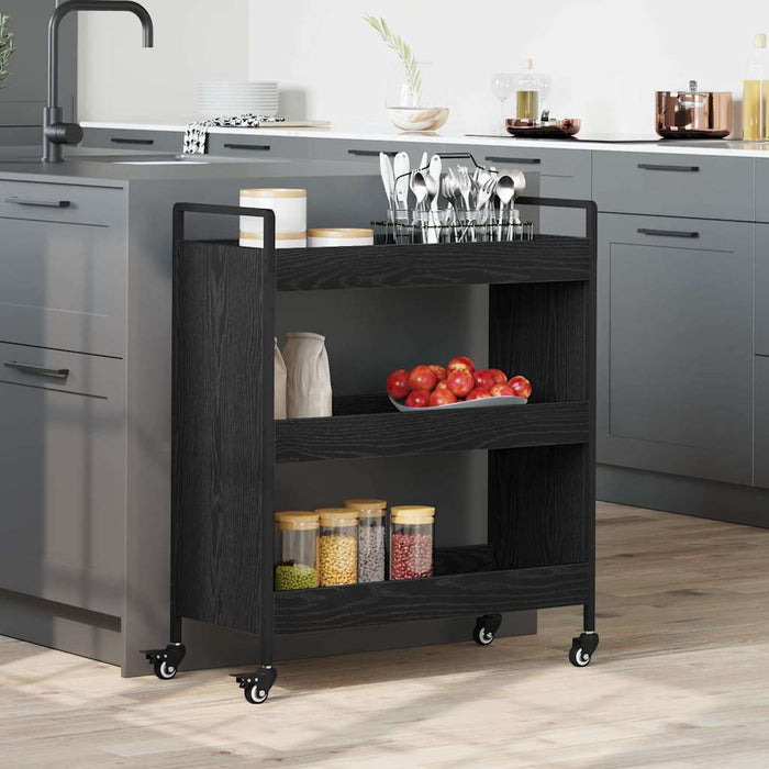Carrello da Cucina-Scaffale per Cucina Rovere Nero 70 x 30 x 82 cm