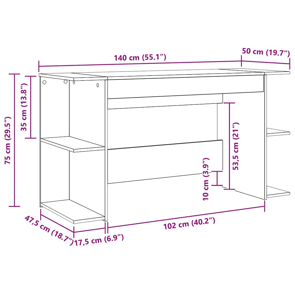 Scrivania rovere artigianale 140 x 50 x 75 cm Legno multistrato 879648