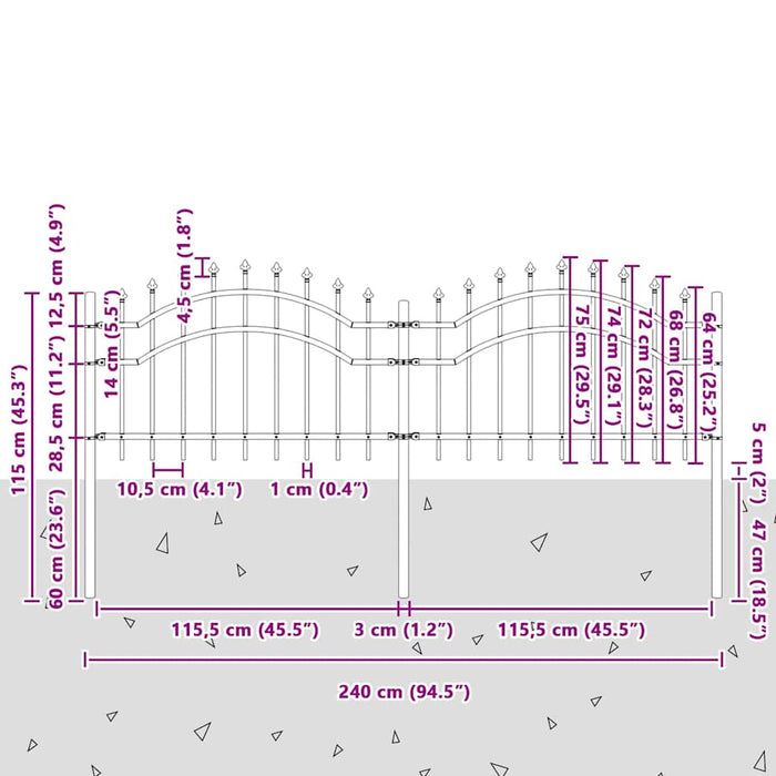 Recinzione per Giardino Grigio 115 cm 42003958