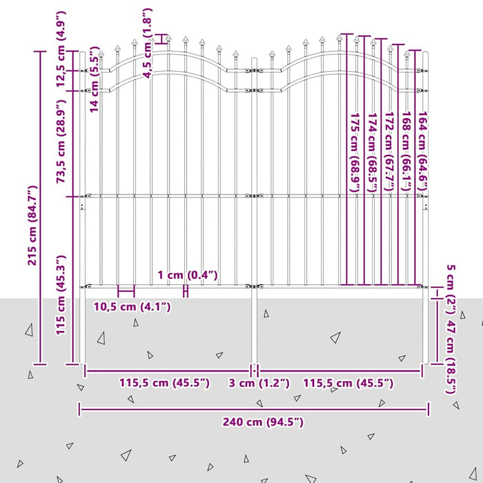 Recinzione per Giardino Grigio 215 cm 42003962