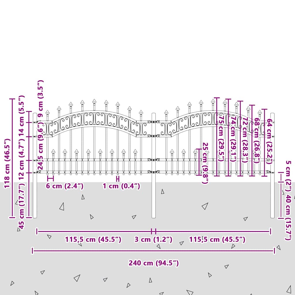 Recinzione per Giardino Grigio 115 cm 42003963