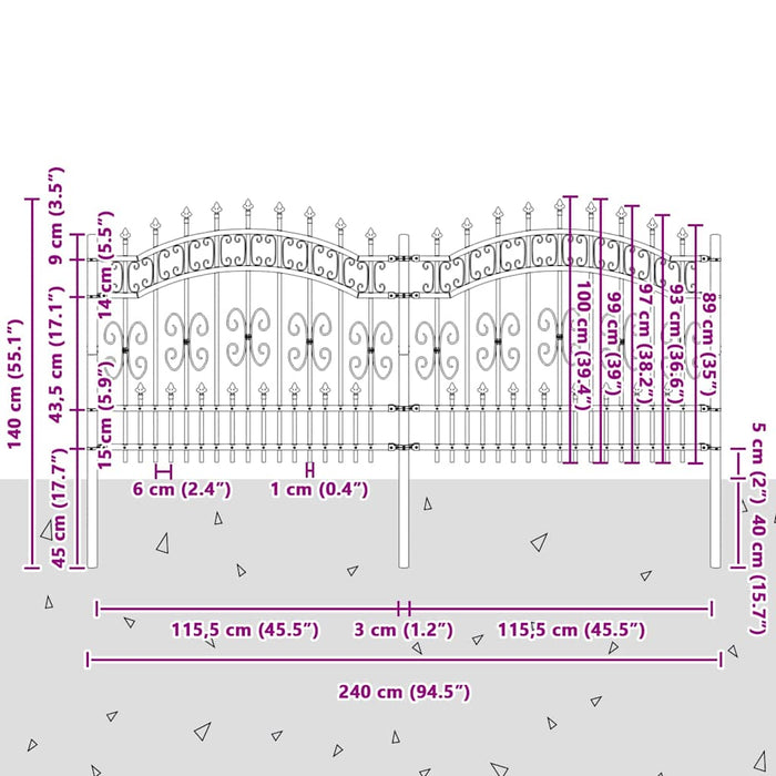 Recinzione per Giardino Grigio 140 cm 42003964