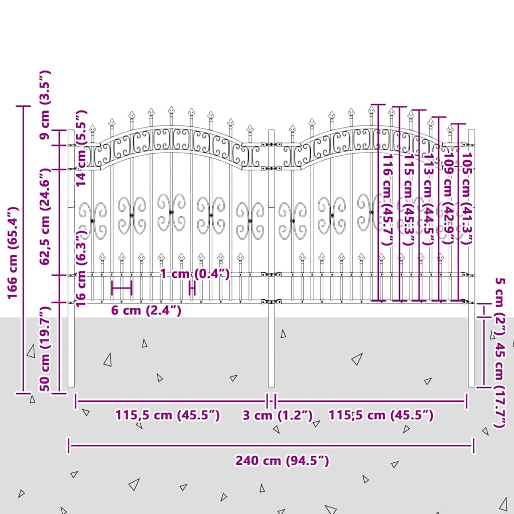 Recinzione per Giardino Grigio 165 cm 42003965