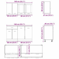 Set mobili da cucina Lyon 4 pz-Armadietto Cucina Rovere fum¨¦ 140 x 46 x 81.5 cm