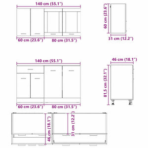 Set mobili da cucina Lyon 4 pz-Armadietto Cucina Rovere fum¨¦ 140 x 46 x 81.5 cm