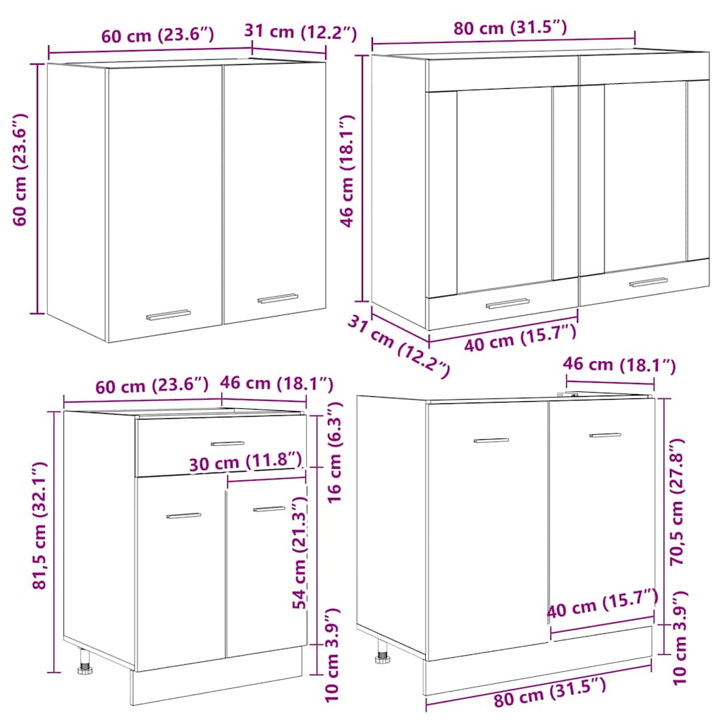 Set mobili da cucina Lyon 4 pz-Armadietto Cucina Rovere fum¨¦ 140 x 46 x 81.5 cm