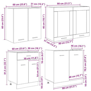 Set mobili da cucina Lyon 4 pz-Armadietto Cucina Rovere fum¨¦ 140 x 46 x 81.5 cm