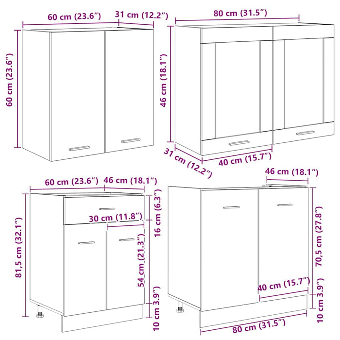 Set mobili da cucina Lyon 4 pz-Armadietto Cucina Rovere fum¨¦ 140 x 46 x 81.5 cm