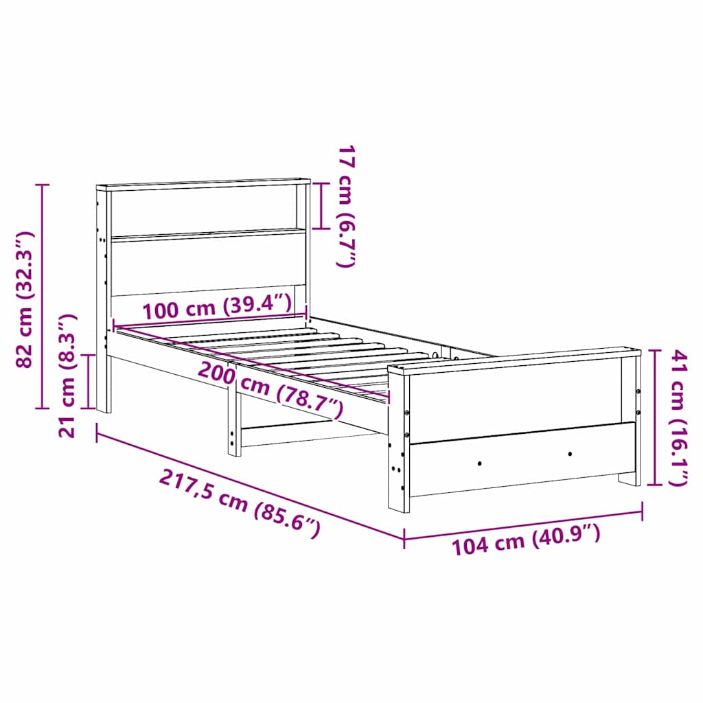 vidaXL Struttura del letto Marrone 100 x 200 cm Legno di pino massello