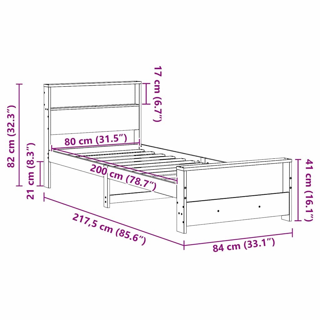 vidaXL Struttura del letto con testiera Cera marrone 80 x 200 cm
