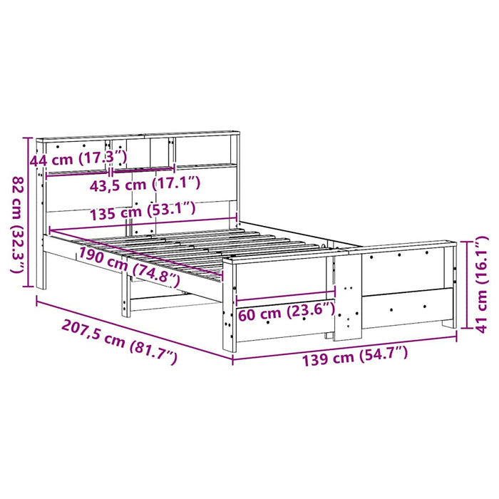Struttura del letto con testiera Cera marrone 135 x 190 cm 877244