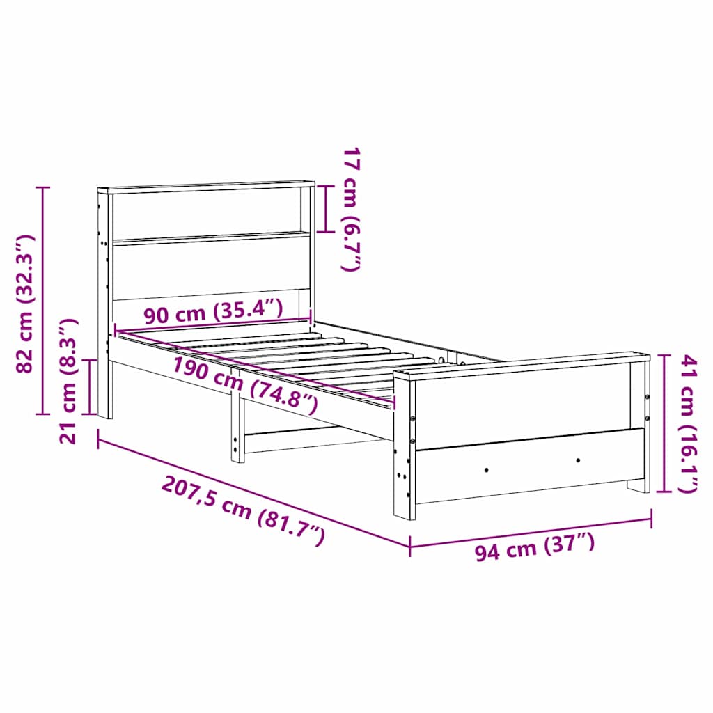 vidaXL Struttura del letto Bianco 90 x 190 cm Legno di pino massello