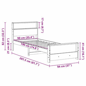 Struttura del letto con testiera Cera marrone 90 x 190 cm 877250