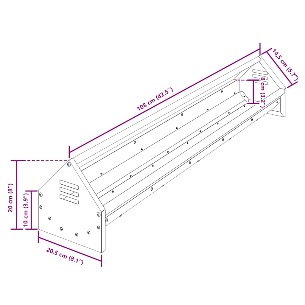 Mangiatoia per polli Argento 108 x 20,5 x 20 cm Acciaio zincato 874614