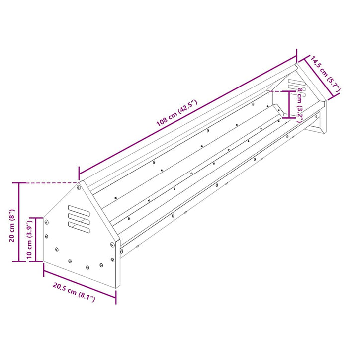 Mangiatoia per polli Argento 108 x 20,5 x 20 cm Acciaio zincato 874614