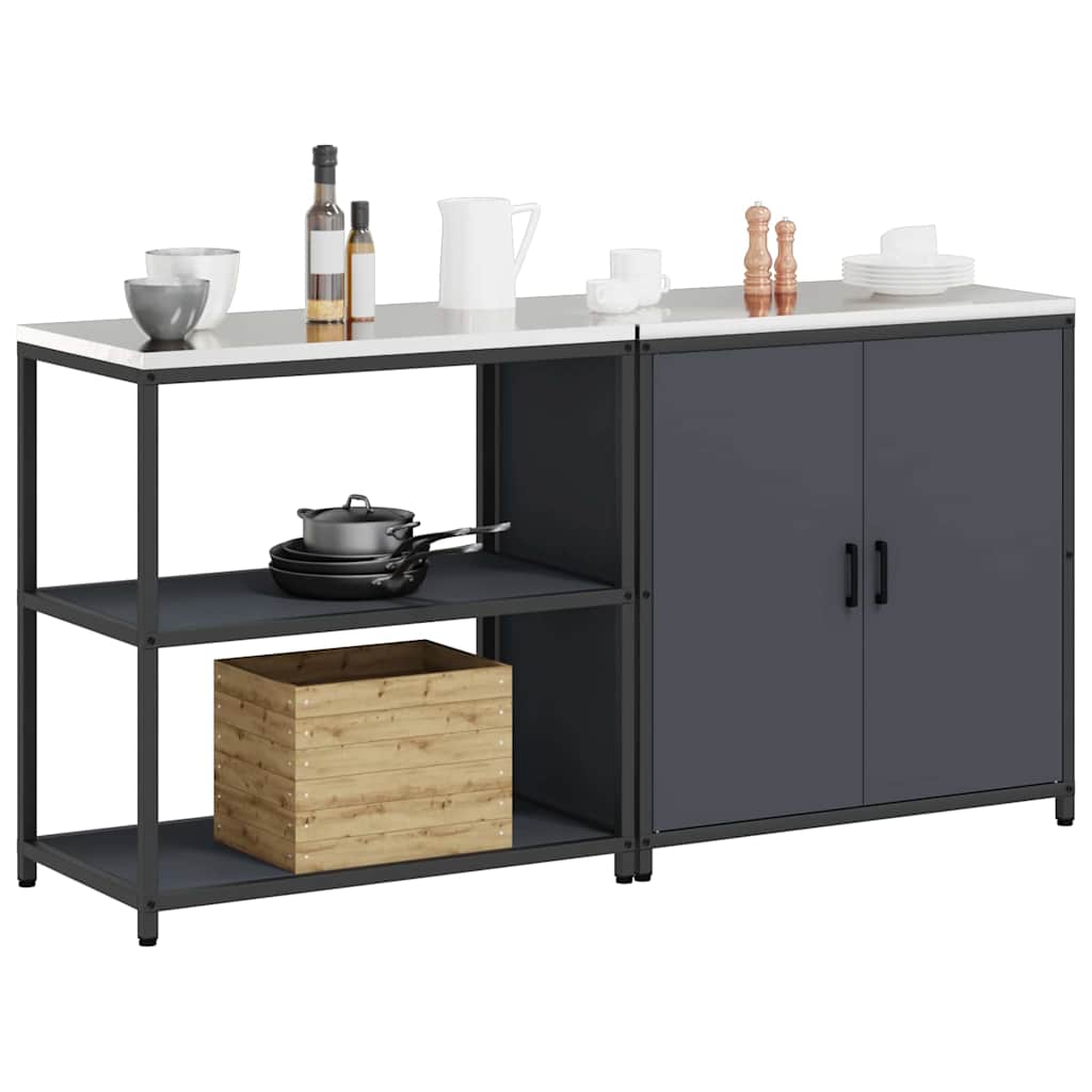 Set di Stoccaggio per Cucina con porta 2 pz-Armadietto Cucina-Armadietto Cucina Antracite Acciaio 217774