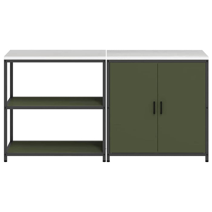 Set di Stoccaggio per Cucina 2 pz-Armadietto Cucina  Verde oliva Acciaio 856498
