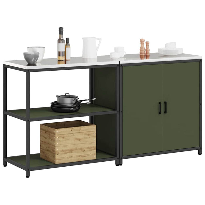 vidaXL Set di Stoccaggio per Cucina 2 pcs Verde oliva 180 x 50 x 92 cm