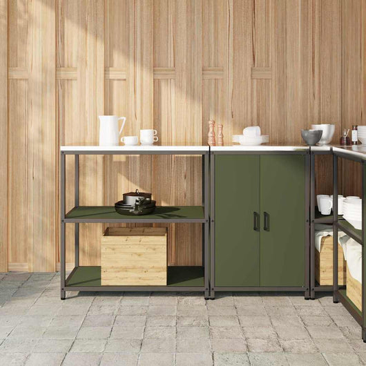 Set di Stoccaggio per Cucina con lo scaffale 2 pz-Armadietto Cucina-Armadietto Cucina Verde oliva 258826