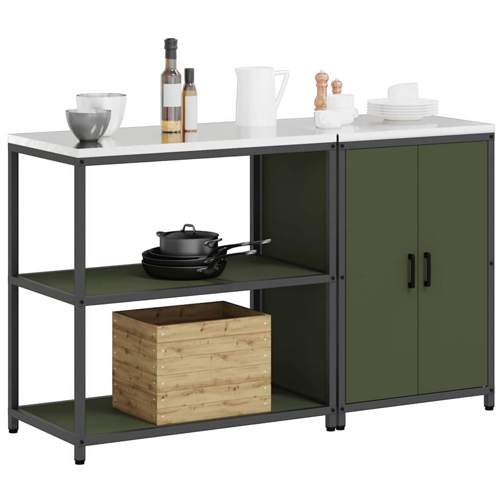vidaXL Set di Stoccaggio per Cucina 2 pcs Verde oliva 150 x 50 x 92 cm