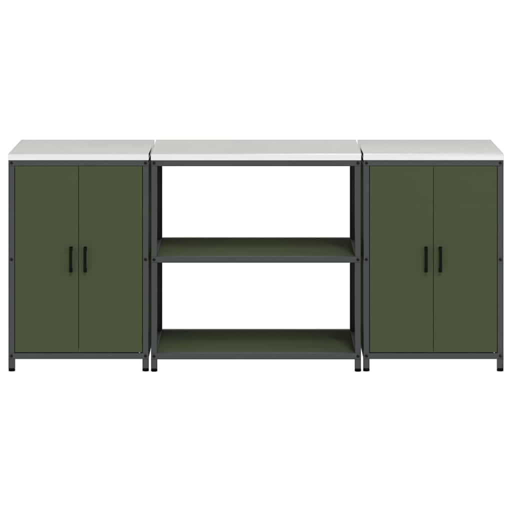 vidaXL Set di Stoccaggio per Cucina 3 pcs Verde oliva 210 x 50 x 92 cm