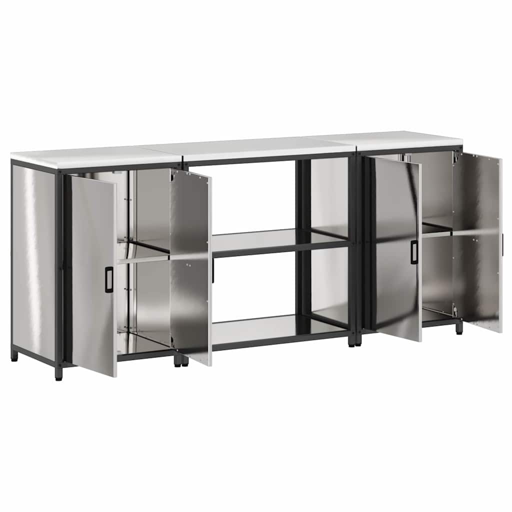 vidaXL Set di Stoccaggio per Cucina 3 pcs Argento 210 x 50 x 92 cm