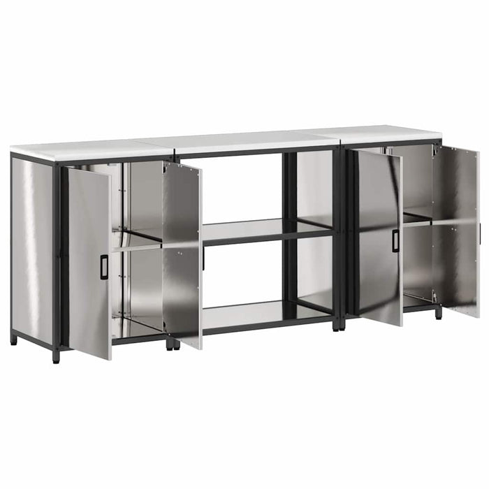 vidaXL Set di Stoccaggio per Cucina 3 pcs Argento 210 x 50 x 92 cm