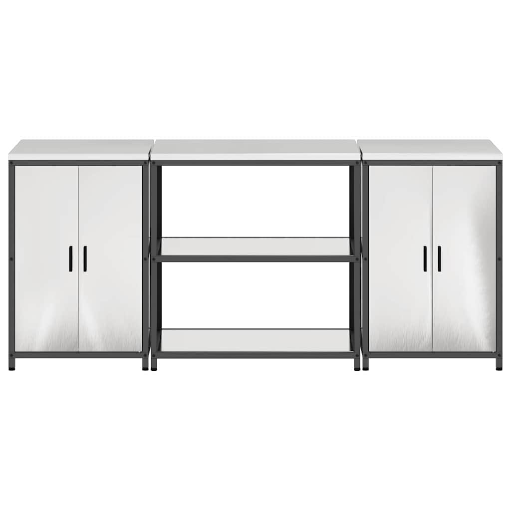 vidaXL Set di Stoccaggio per Cucina 3 pcs Argento 210 x 50 x 92 cm