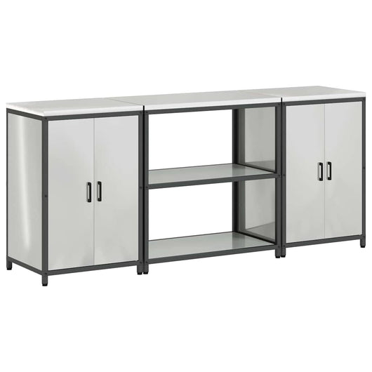 vidaXL Set di Stoccaggio per Cucina 3 pcs Argento 210 x 50 x 92 cm
