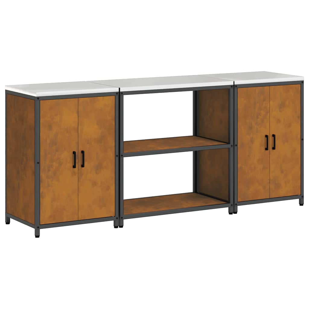 vidaXL Set di Stoccaggio per Cucina 3 pcs Ruggine 210 x 50 x 92 cm