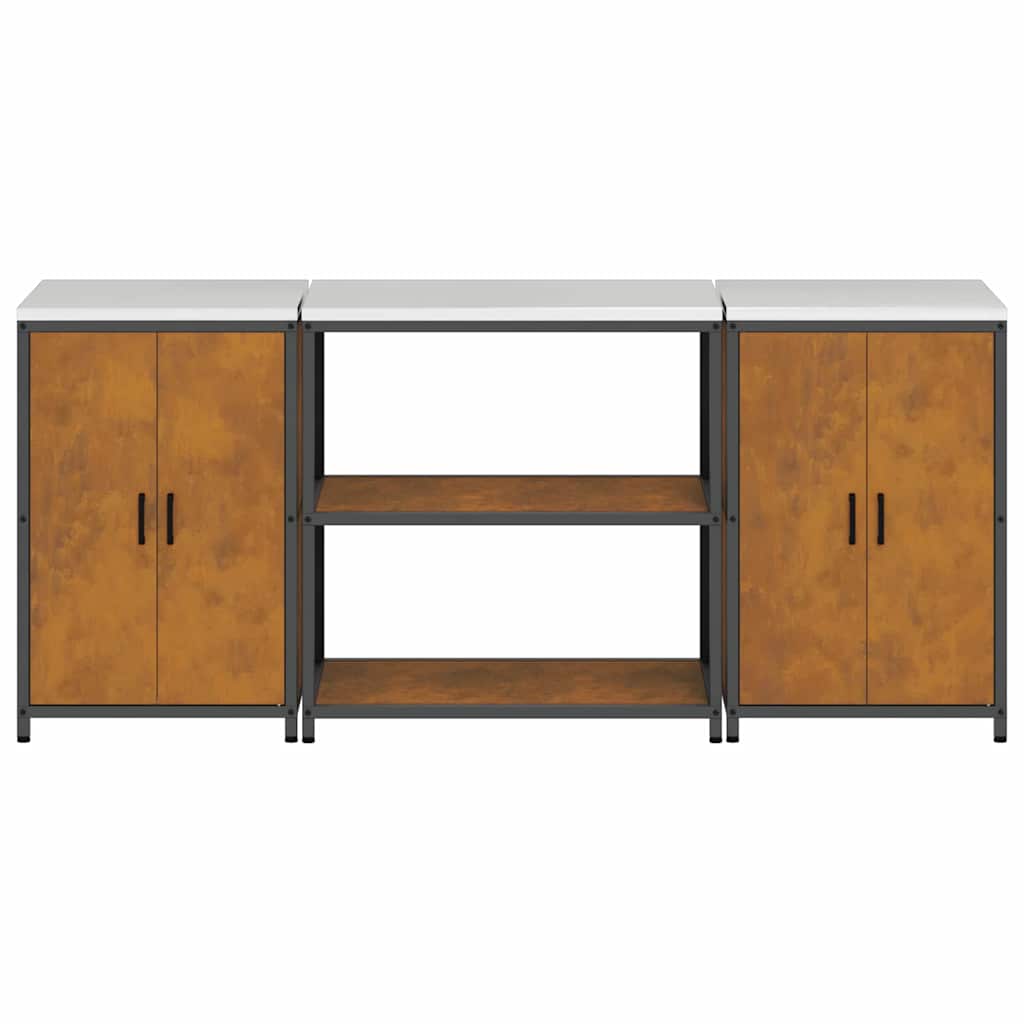 vidaXL Set di Stoccaggio per Cucina 3 pcs Ruggine 210 x 50 x 92 cm