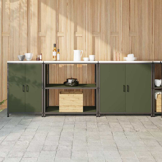 vidaXL Set di Stoccaggio per Cucina 3 pcs Verde oliva 240 x 50 x 92 cm