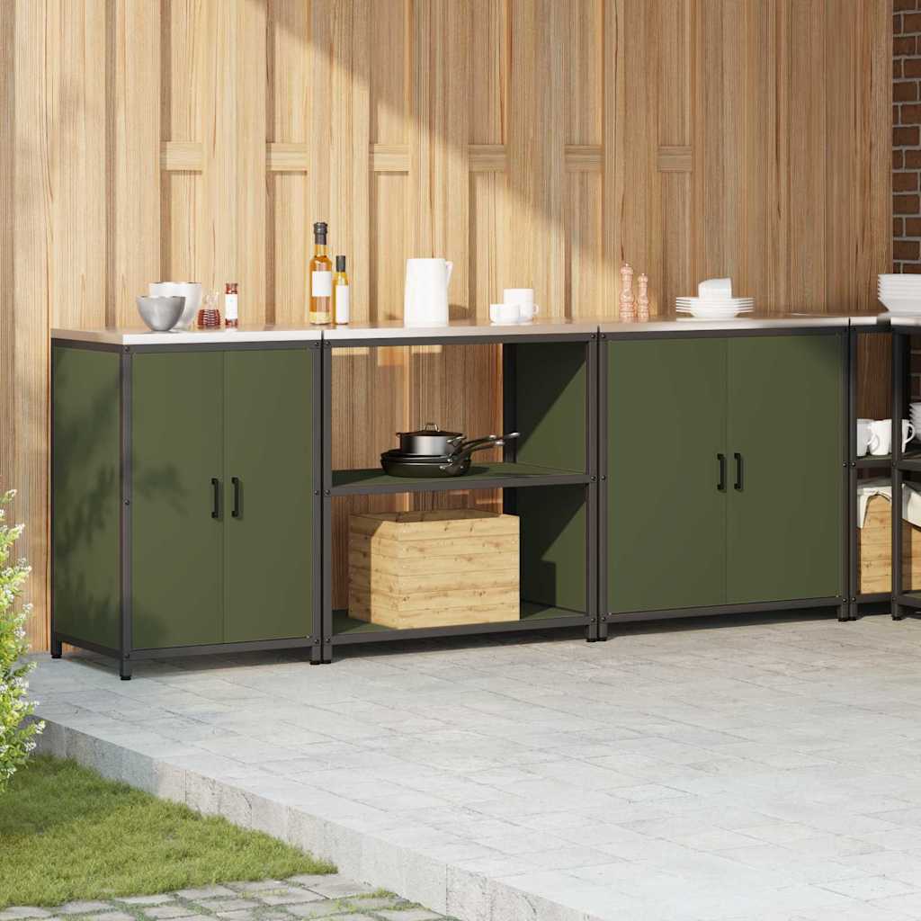 vidaXL Set di Stoccaggio per Cucina 3 pcs Verde oliva 240 x 50 x 92 cm