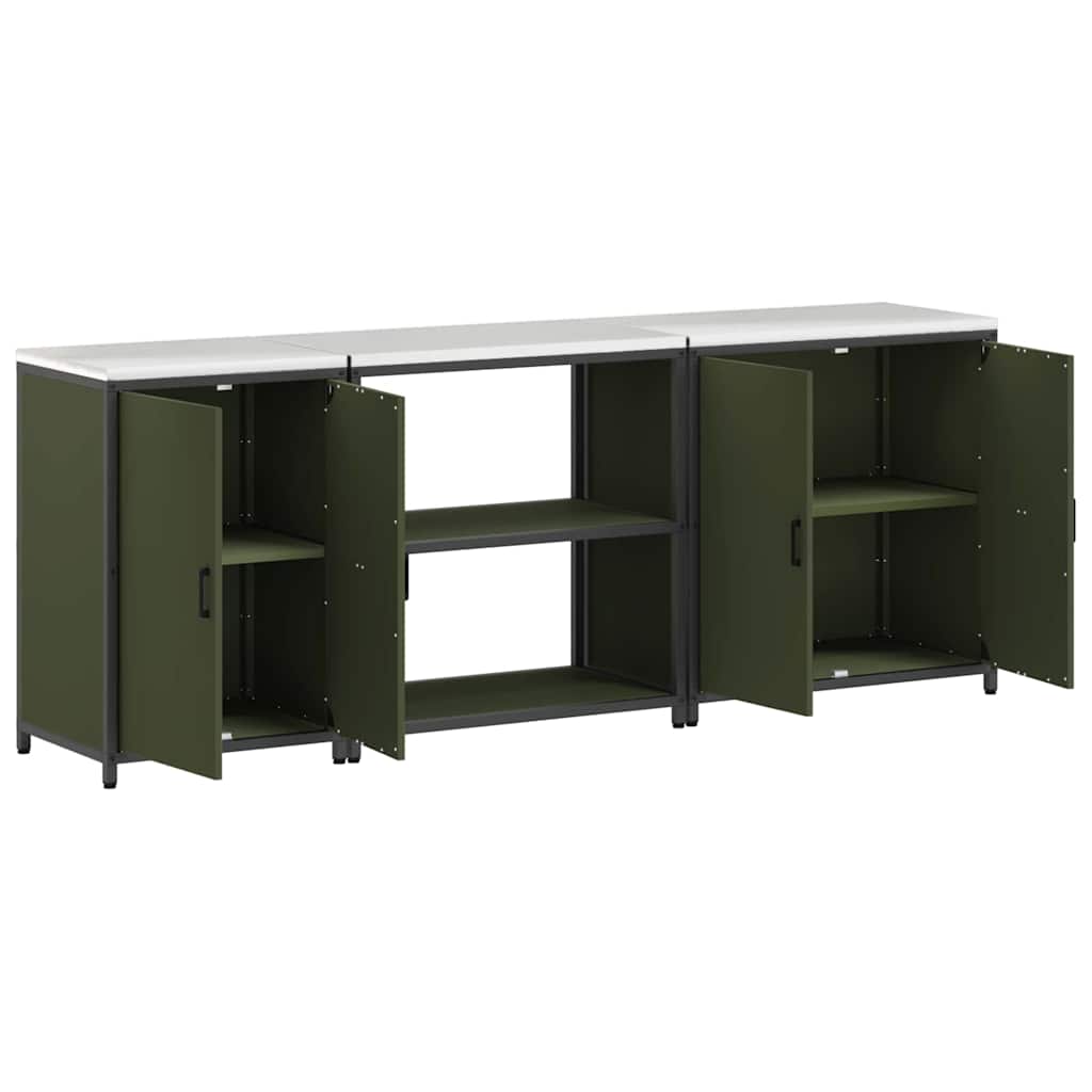 vidaXL Set di Stoccaggio per Cucina 3 pcs Verde oliva 240 x 50 x 92 cm
