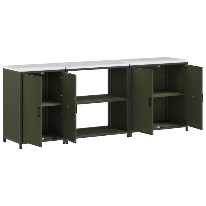 vidaXL Set di Stoccaggio per Cucina 3 pcs Verde oliva 240 x 50 x 92 cm
