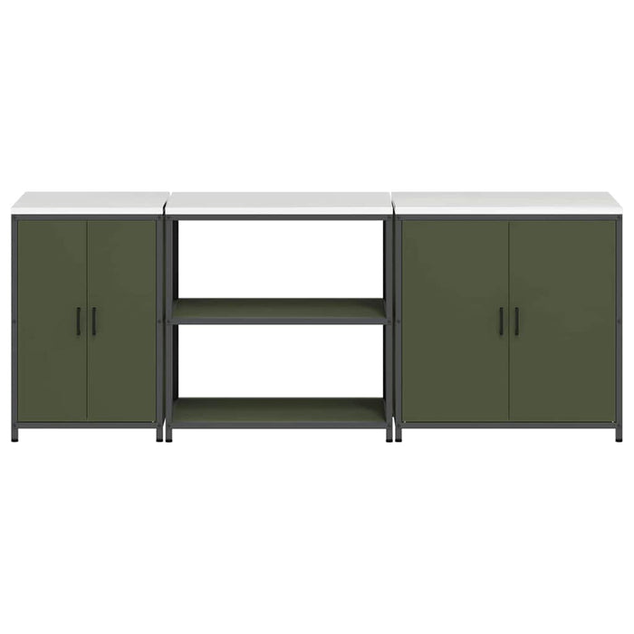 vidaXL Set di Stoccaggio per Cucina 3 pcs Verde oliva 240 x 50 x 92 cm