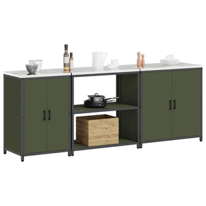 vidaXL Set di Stoccaggio per Cucina 3 pcs Verde oliva 240 x 50 x 92 cm