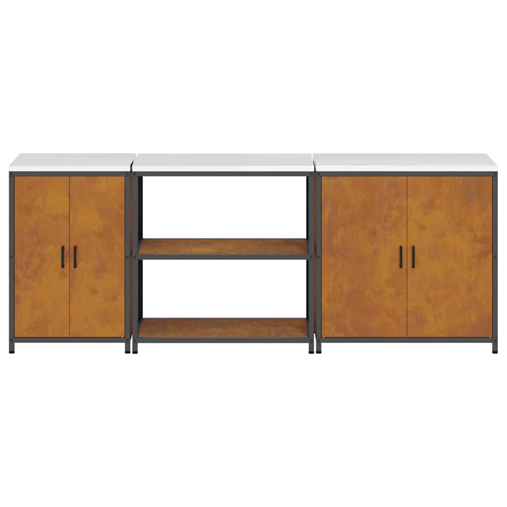 vidaXL Set di Stoccaggio per Cucina 3 pcs Ruggine 240 x 50 x 92 cm
