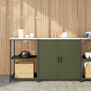 vidaXL Set di Stoccaggio per Cucina 2 pcs Verde oliva 150 x 50 x 92 cm