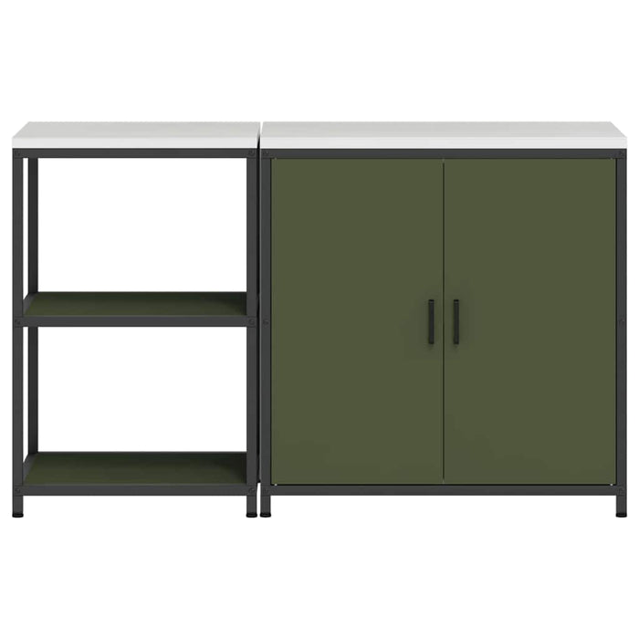 vidaXL Set di Stoccaggio per Cucina 2 pcs Verde oliva 150 x 50 x 92 cm