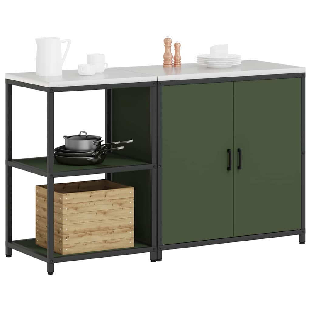 Set di Stoccaggio per Cucina 2 pz-Armadietto Cucina  Verde oliva Acciaio 692561