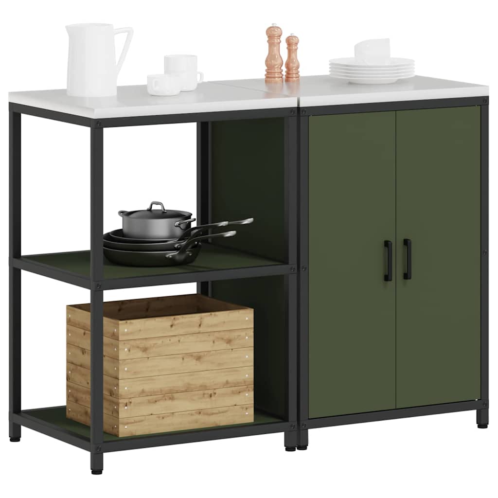 vidaXL Set di Stoccaggio per Cucina 2 pcs Verde oliva 120 x 50 x 92 cm