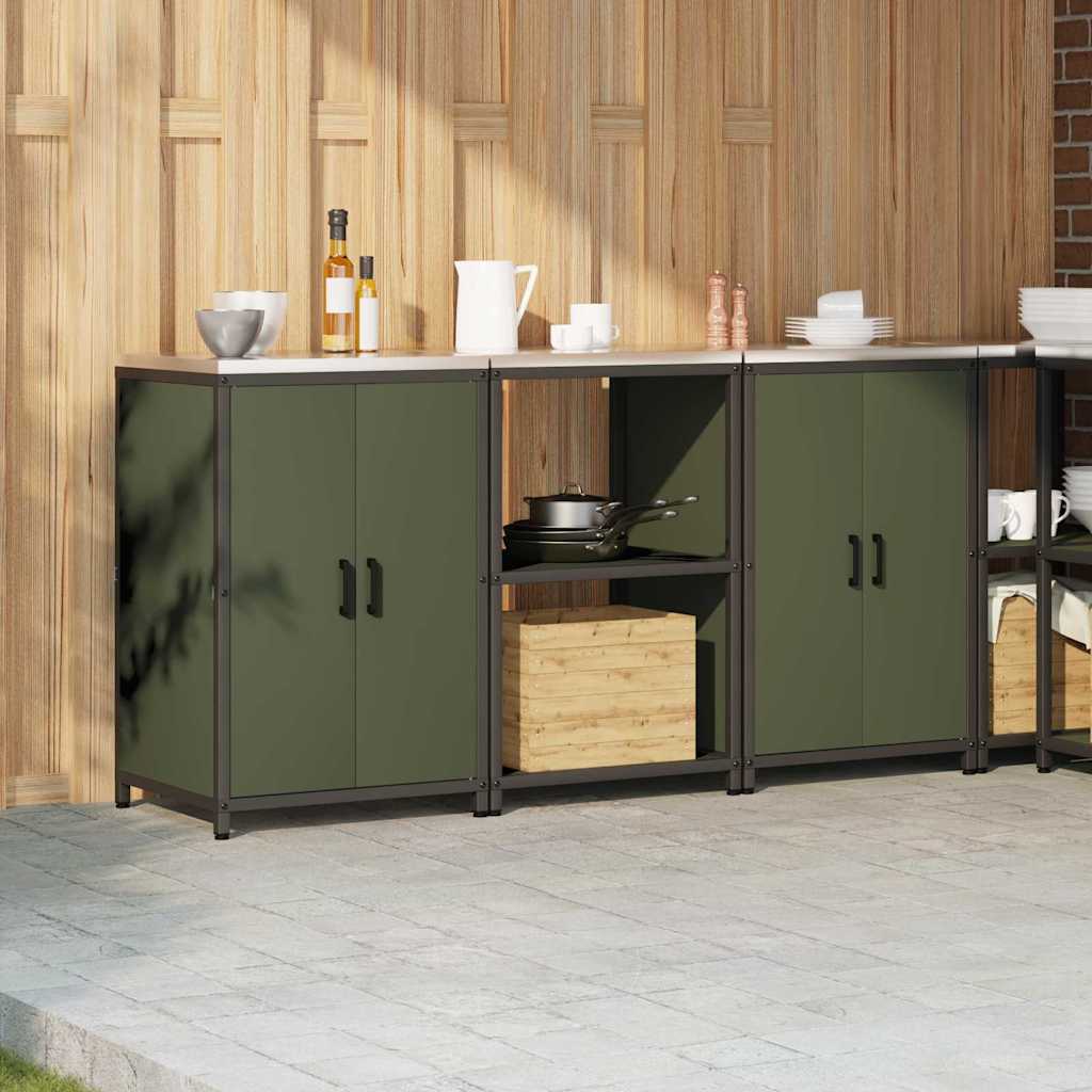 vidaXL Set di Stoccaggio per Cucina 3 pcs Verde oliva 180 x 50 x 92 cm