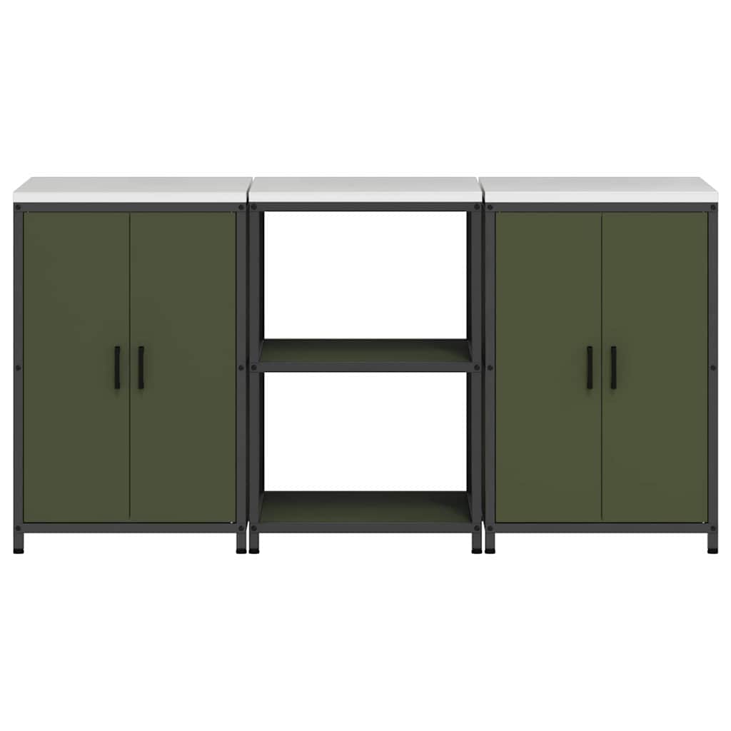 vidaXL Set di Stoccaggio per Cucina 3 pcs Verde oliva 180 x 50 x 92 cm