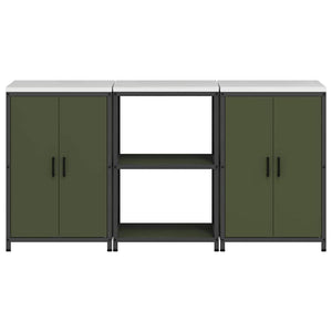 vidaXL Set di Stoccaggio per Cucina 3 pcs Verde oliva 180 x 50 x 92 cm