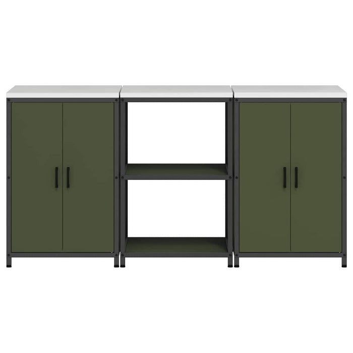 vidaXL Set di Stoccaggio per Cucina 3 pcs Verde oliva 180 x 50 x 92 cm