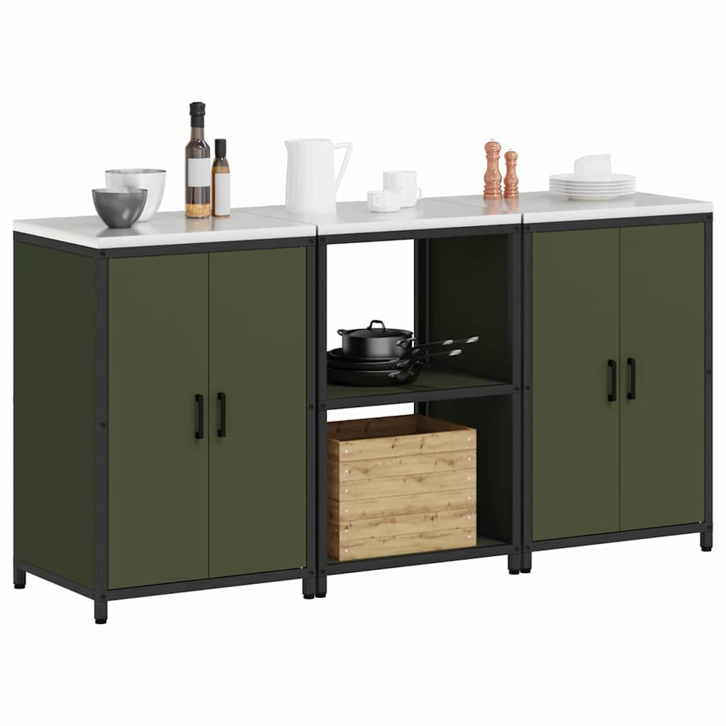 vidaXL Set di Stoccaggio per Cucina 3 pcs Verde oliva 180 x 50 x 92 cm