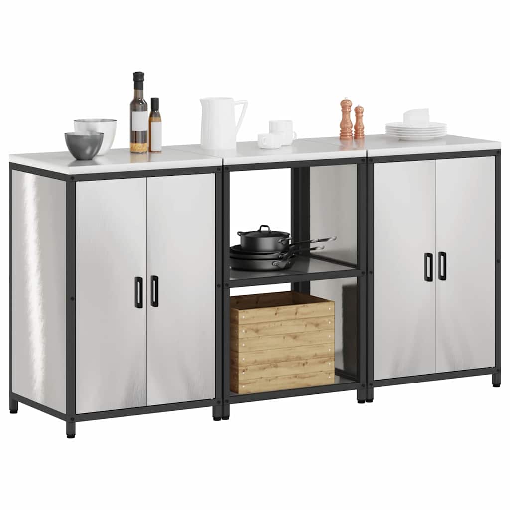 vidaXL Set di Stoccaggio per Cucina 3 pcs Argento 180 x 50 x 92 cm