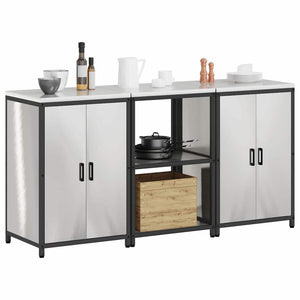 vidaXL Set di Stoccaggio per Cucina 3 pcs Argento 180 x 50 x 92 cm